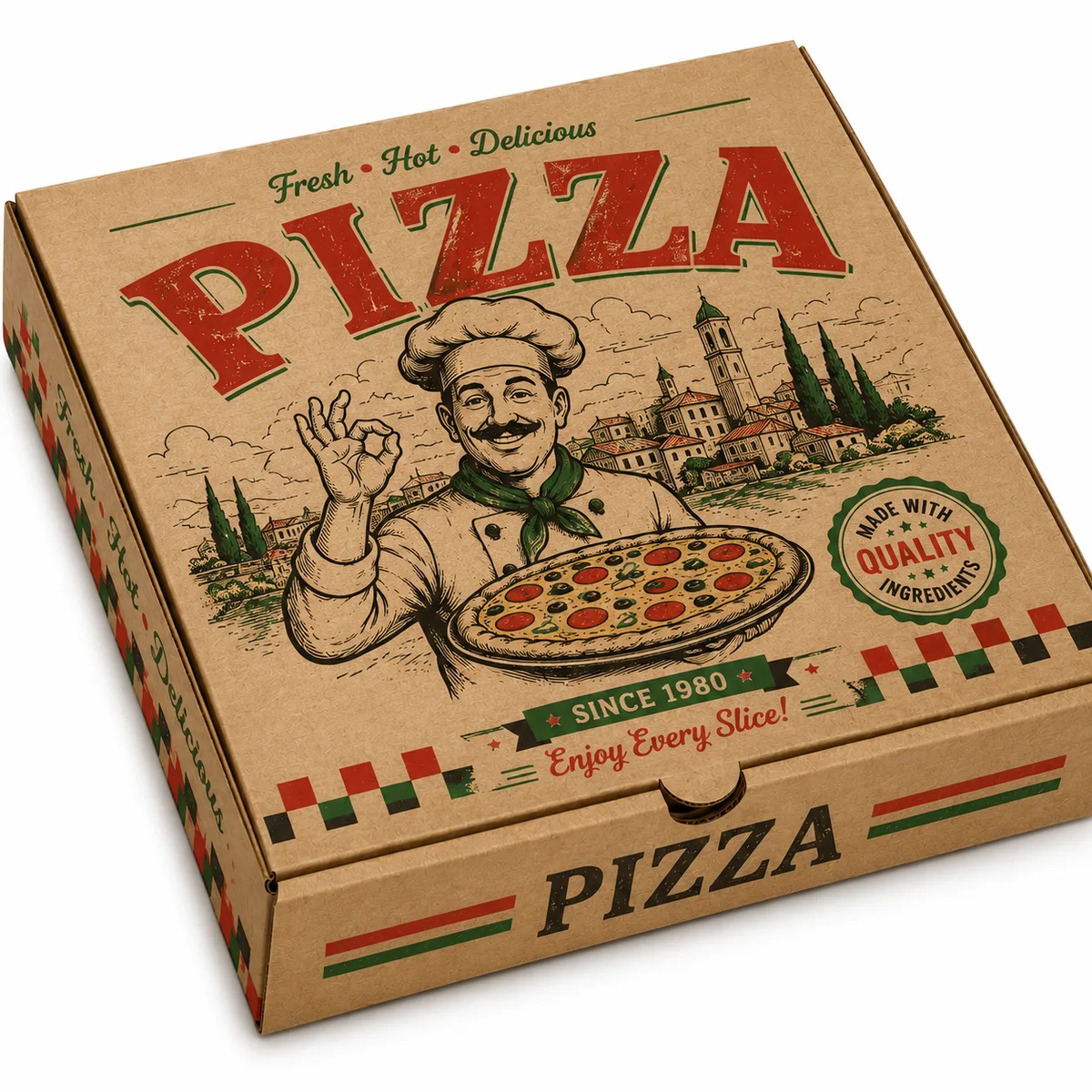Pizza Boxes - Custom Print - 3 Colour Print on Kraft Board