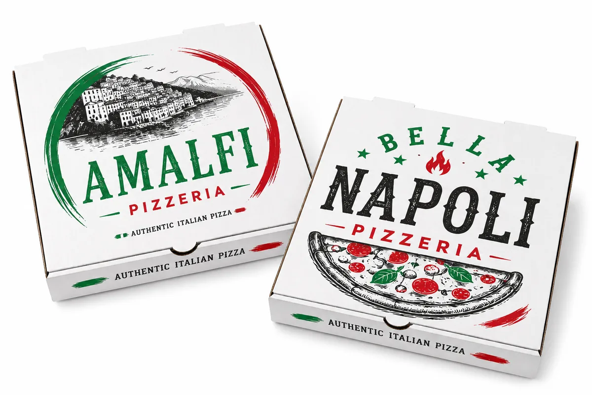 Pizza Boxes - Custom Print - 3 Colour Print on White liner